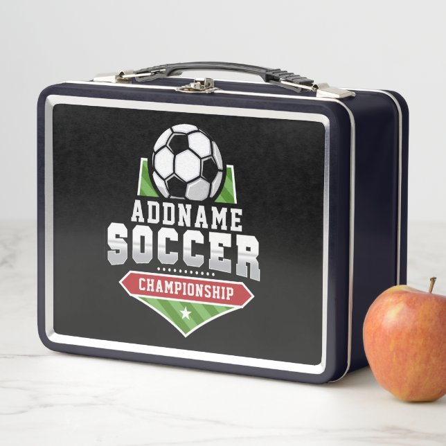 Customise Soccer ADD TEXT Varsity Team Player  Metal Lunch Box (In Situ)