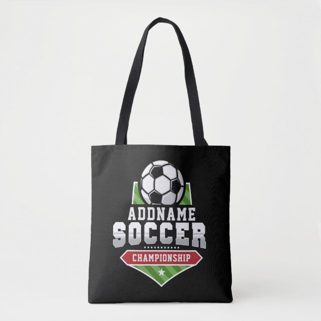 Customise Soccer ADD TEXT Varsity Team Player  Tote Bag (Front)