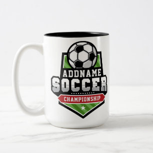 Customise Soccer ADD TEXT Varsity Team Player  Two-Tone Coffee Mug