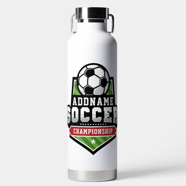 Customise Soccer ADD TEXT Varsity Team Player  Water Bottle (Front)