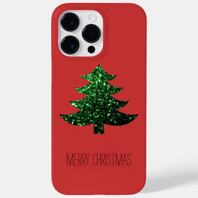 Customise Sparkly Christmas tree green sparkle Red Case-Mate iPhone Case (Back)
