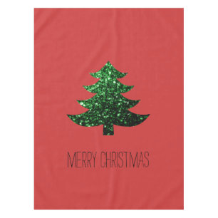 Customise Sparkly Christmas tree green sparkle Red Tablecloth