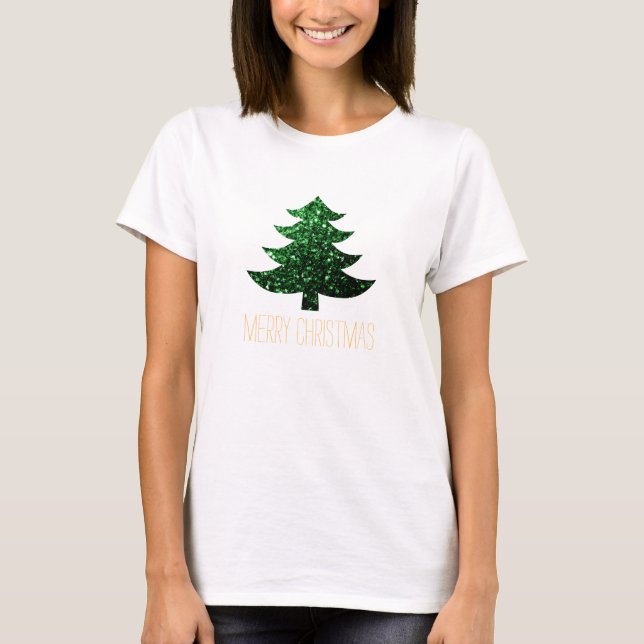 Customise Sparkly Christmas tree green sparkles T-Shirt (Front)