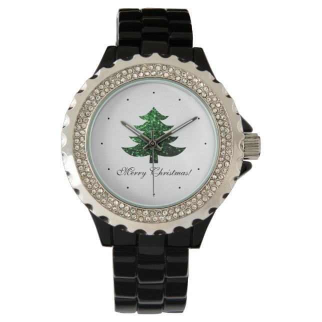Customise Sparkly Christmas tree green sparkles Watch (Front)