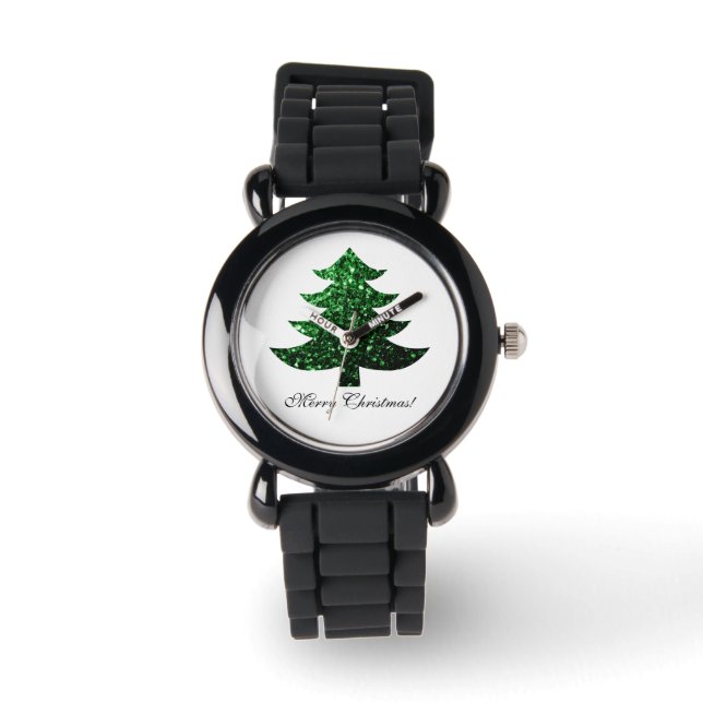 Customise Sparkly Christmas tree green sparkles Watch (Front)