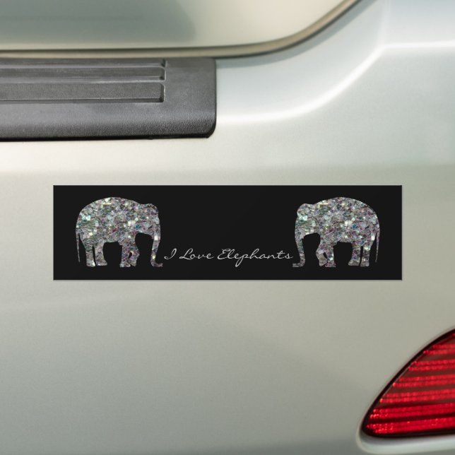 Customise Sparkly colourful silver mosaic Elephant Bumper Sticker (On Car)