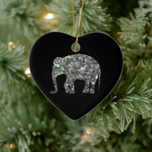 Customise Sparkly colourful silver mosaic Elephant Ceramic Tree Decoration