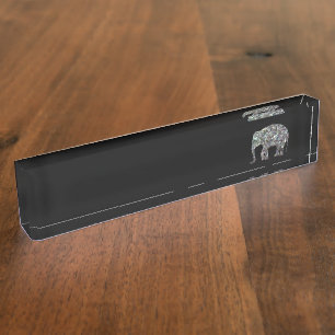 Customise Sparkly colourful silver mosaic Elephant Nameplate