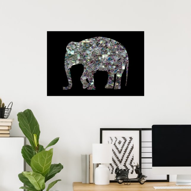 Customise Sparkly colourful silver mosaic Elephant Poster (Home Office)