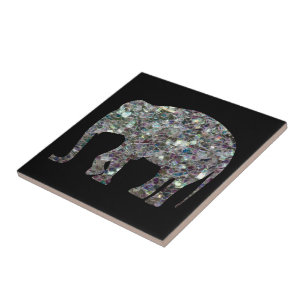 Customise Sparkly colourful silver mosaic Elephant Tile