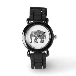 Customise Sparkly colourful silver mosaic Elephant Watch