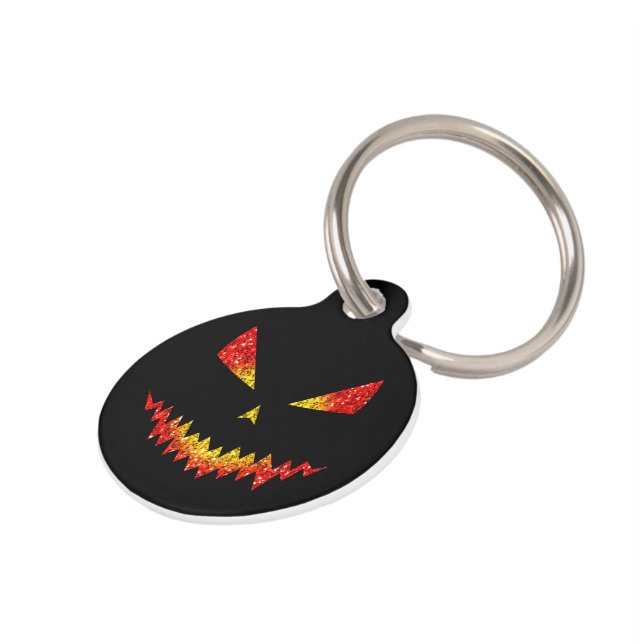 Customise Sparkly Jack O'Lantern face Halloween Pet Tag (Side)