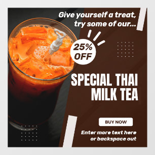 Customise Special Thai Milk Tea Shop Promo % Off Window Cling