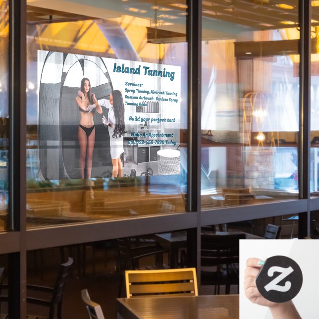 Customise Spray Tanning Booth Business 2 Window Cling (Restaurant Window)