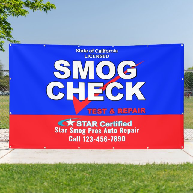 Customise Star Certified Smog Test Automotive Shop Banner (Outside)