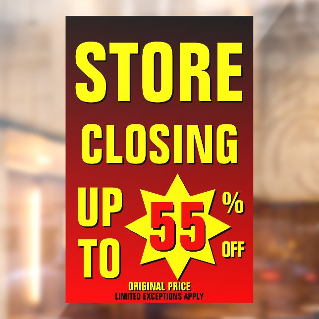 Customise Store Closing Up To 55% Off Business Window Cling (Sheet 2)