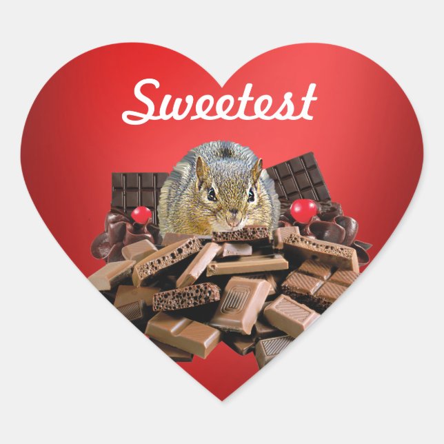 Customise Sweetest Day Chocolate Chipmunk Heart Sticker (Front)
