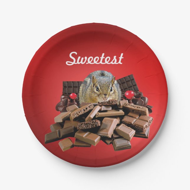Customise Sweetest Day Chocolate Chipmunk Paper Plate (Front)