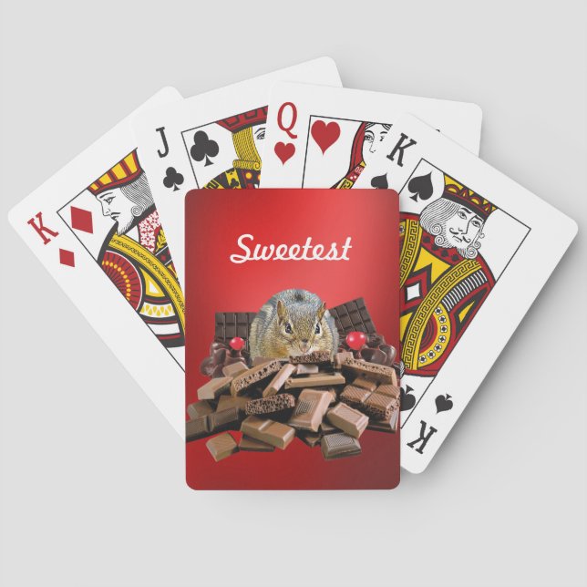 Customise Sweetest Day Chocolate Chipmunk Playing Cards (Back)