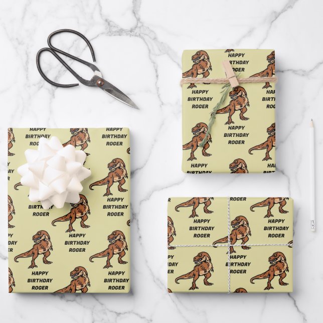 Customise T-Rex Dinosaur Tyrannosaurus Birthday   Wrapping Paper Sheet (Front)