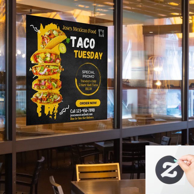 Customise Taco Tuesday Mexican Restaurant Promo Window Cling (Restaurant Window)