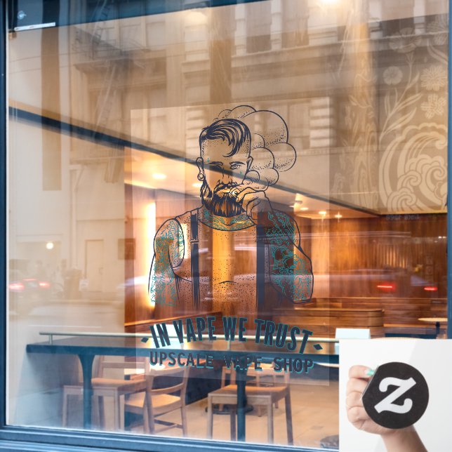 Customise Tattooed Hipster Vape Shop Business  Window Cling (Cafe Window)