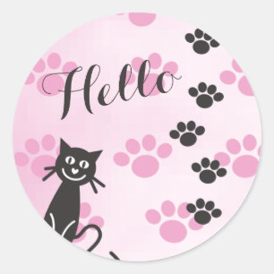 Customise Text Cat © Pink Black Paw Prints Classic Round Sticker