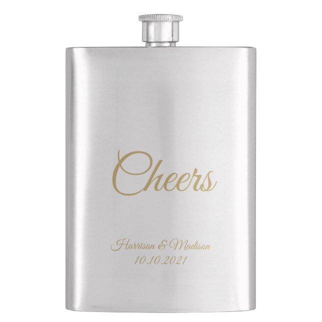 customise text Cheers Wedding gift favours Flask (Front)