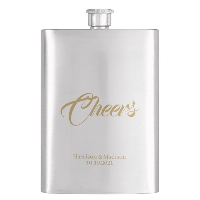 customise text Cheers Wedding gift favours Flask (Front)