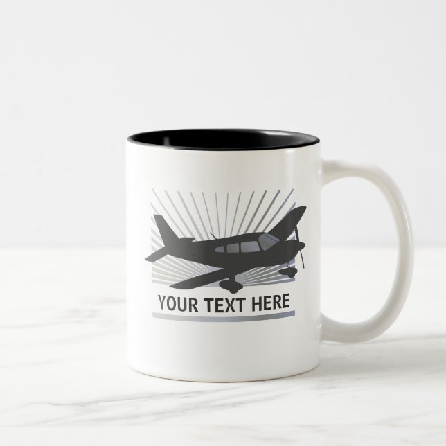 Customise Text - Low Wing Aeroplane Two-Tone Coffee Mug (Right)