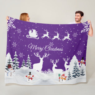Customise Text Snowman, Reindeer Merry Christmas Fleece Blanket