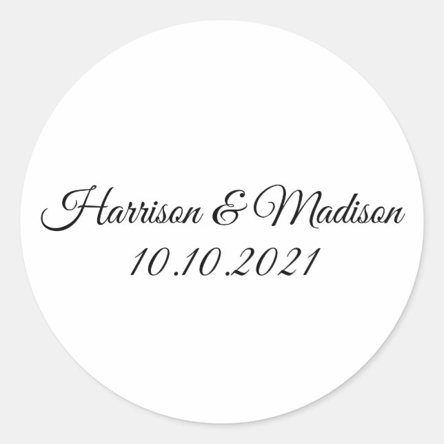 customise text Wedding gift favours Classic Round Sticker (Front)