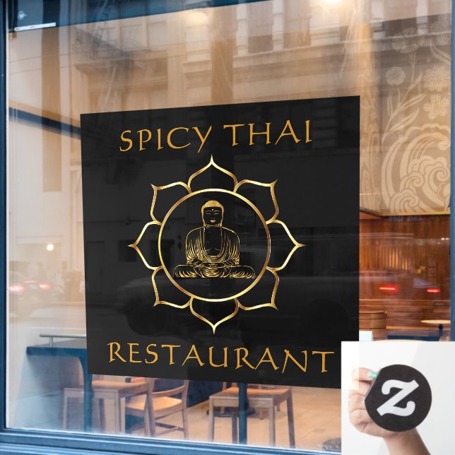 Customise Thai Restaurant Golden Buddha Front Wind Window Cling (Cafe Window)