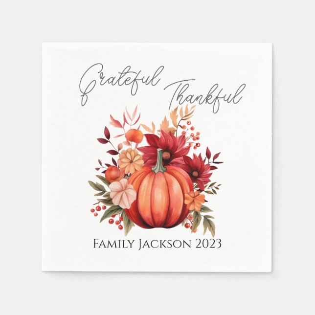 Customise Thanksgiving Rustic Red Pumpkin Napkin (Front)