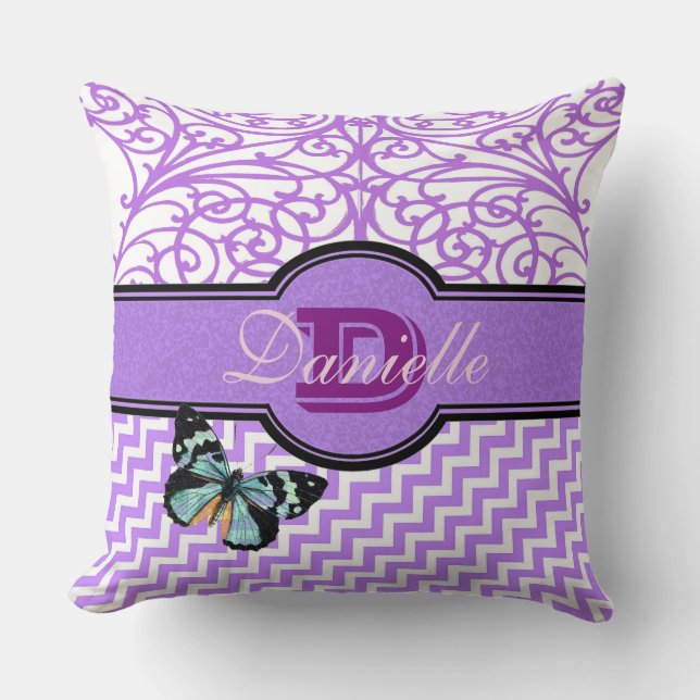 Customise these fancy purple and butterfly cushion (Front)