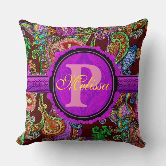 Customise this gorgeous paisley and purple cushion (Front)