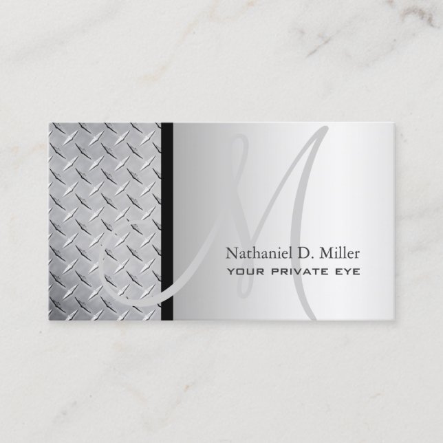 Customise this monogram diamond steel plate business card (Front)