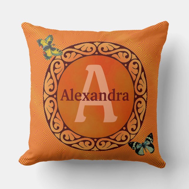 Customise this orange and butterfly cushion (Front)