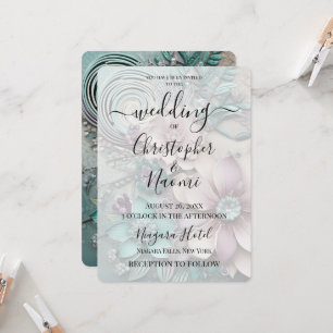 Customise This: Pink Teal Rustic Paper Flowers Invitation