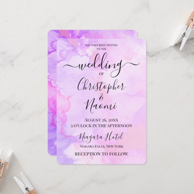 Customise This Watercolor Background Invitation (Front/Back In Situ)