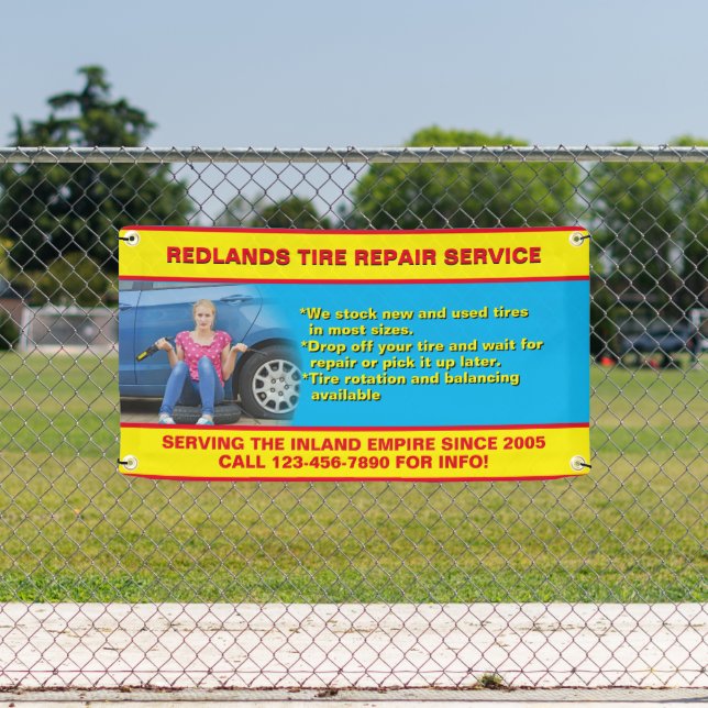 Customise Tire Repair Shop Photo Detailed Text Banner (Insitu)