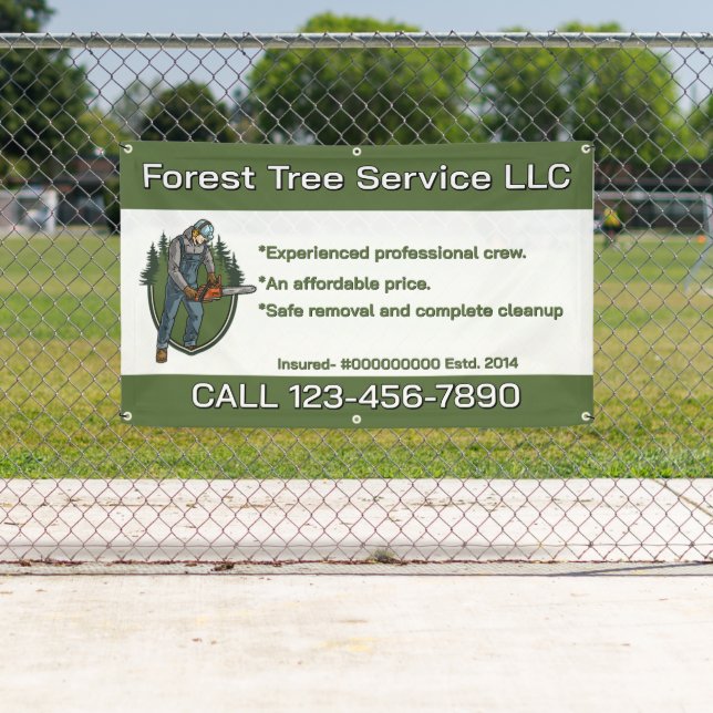 Customise Tree Service Man With Chainsaw Business Banner (Insitu)