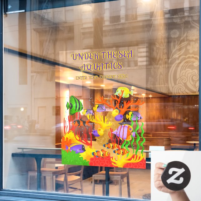 Customise Tropical Fish Aquarium Shop Large Front Window Cling (Cafe Window)