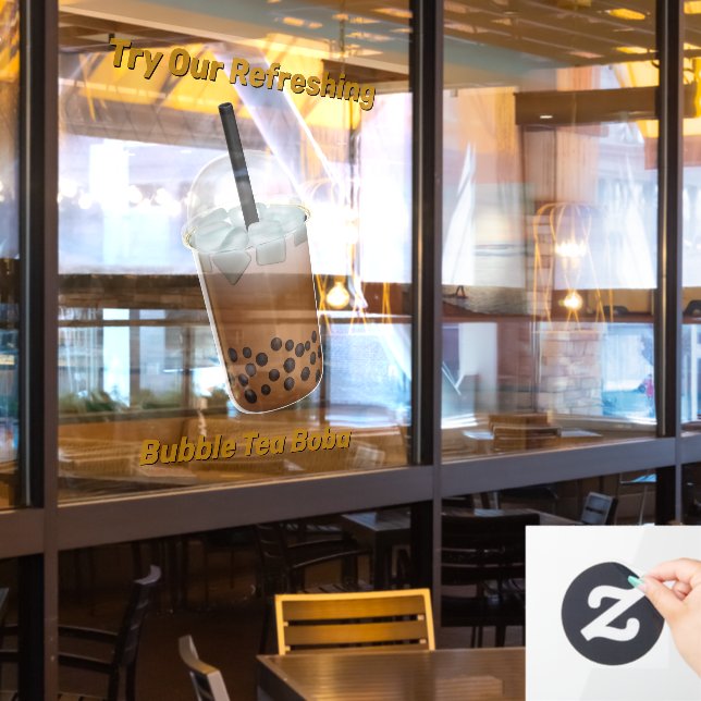 Customise Try Our Refreshing Bubble Tea Boba Shop Window Cling (Restaurant Window)