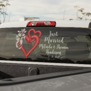 Customise Two Joined Hearts Just Married  Window Cling