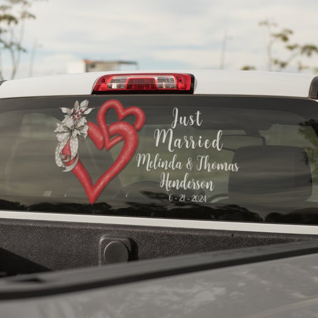 Customise Two Joined Hearts Just Married  Window Cling (Creator Uploaded)