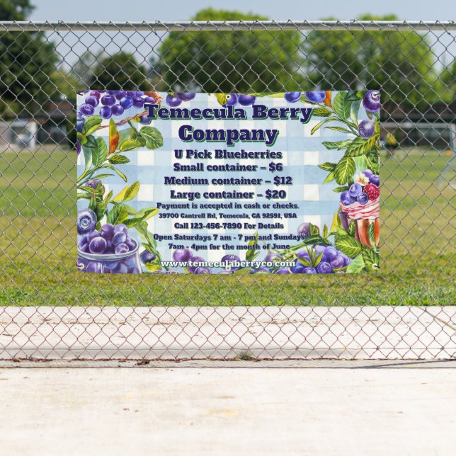Customise U-Pick Blue Berry Farm Sales Promotion Banner (Insitu)