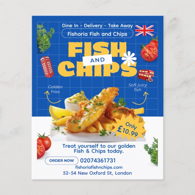 Customise UK Edition Delicious Fish N Chips Mail  Flyer (Front)