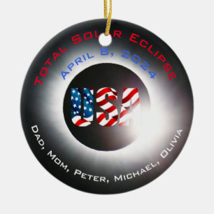 Customise USA Total solar eclipse April 8 2024 Ceramic Tree Decoration
