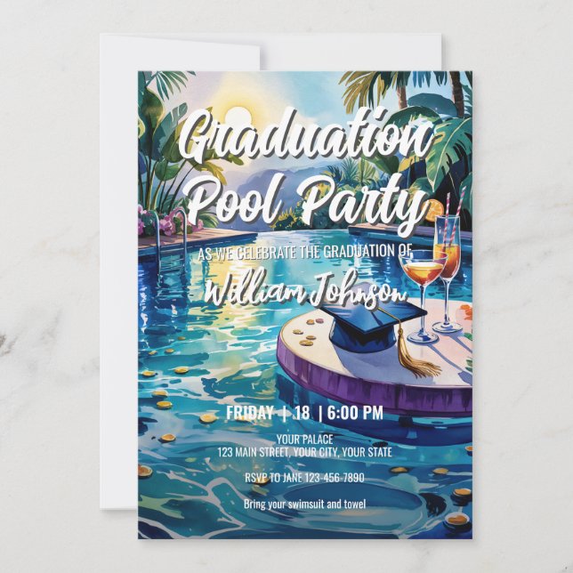 Customise Vibrant Lively Pool Graduation Party Invitation (Front)